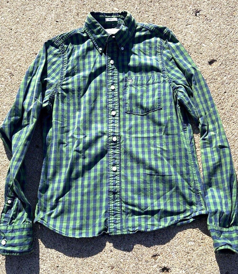 Abercrombie & Fitch Shirt Men’s Size Med Green Blue Check Button Preppy